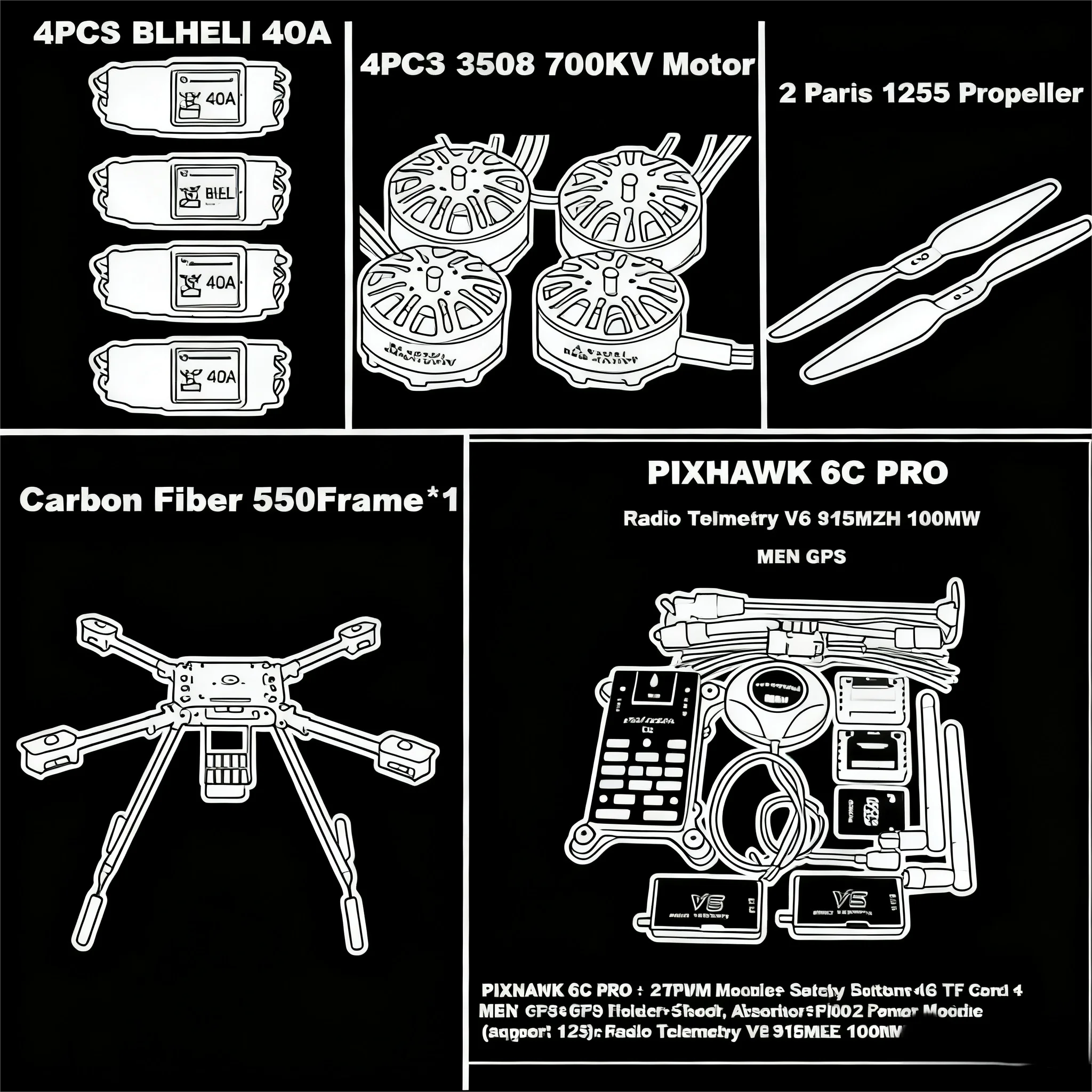 

Happy 550 Hexa Frame PIXHAWK 6C PRO M8N M9N M10 Control Carbon Ardupilot Quadcopter 40A 3508 700KV Двигатель ESC PX4 ArduCopter