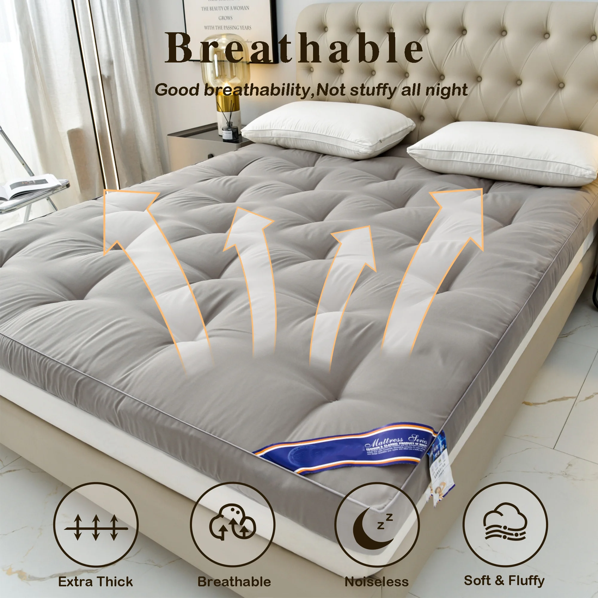 Mattress Topper for Back Pain, Cooling Extra Thick Pad Cover Plush Pillow Top Mattress Topper Overfilled with Down White