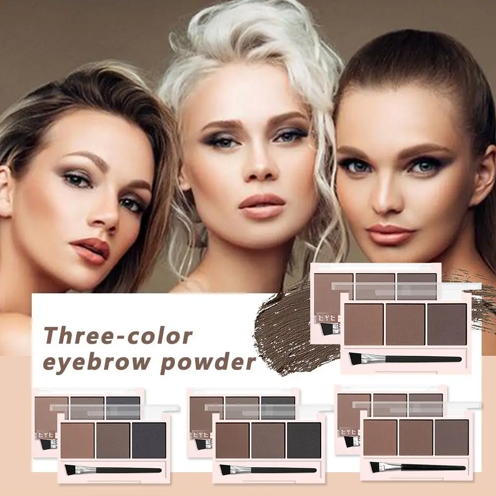 3-Color Brow Powder Set With Brush - Long-Lasting Color-Resistant Versatile Contour Makeup Set For Natural Three-Dimensional