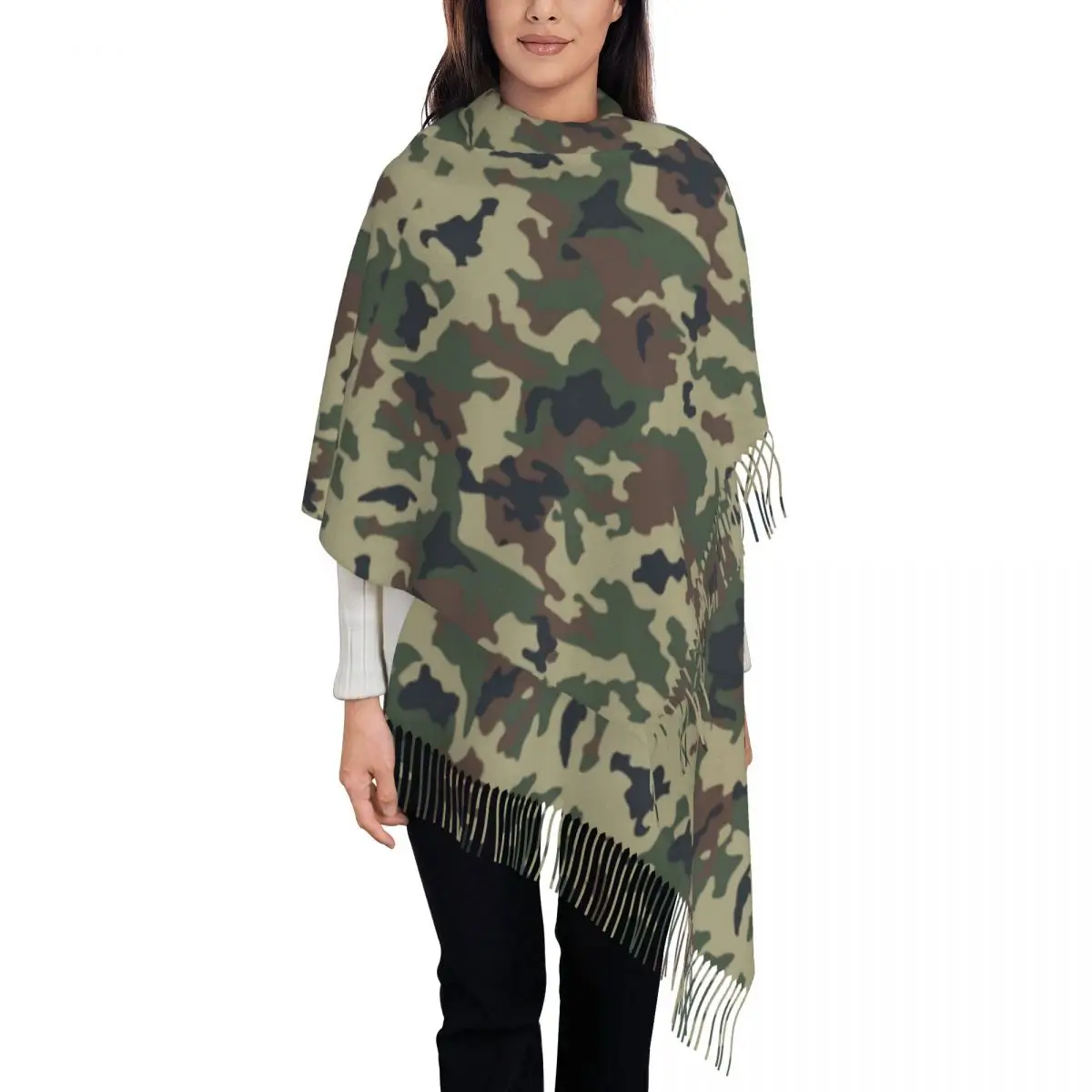 

Camo Skin Print Scarf Camouflage Outdoor Shawls Wrpas with Tassel Female Casual Large Scarves Winter Custom Bandana