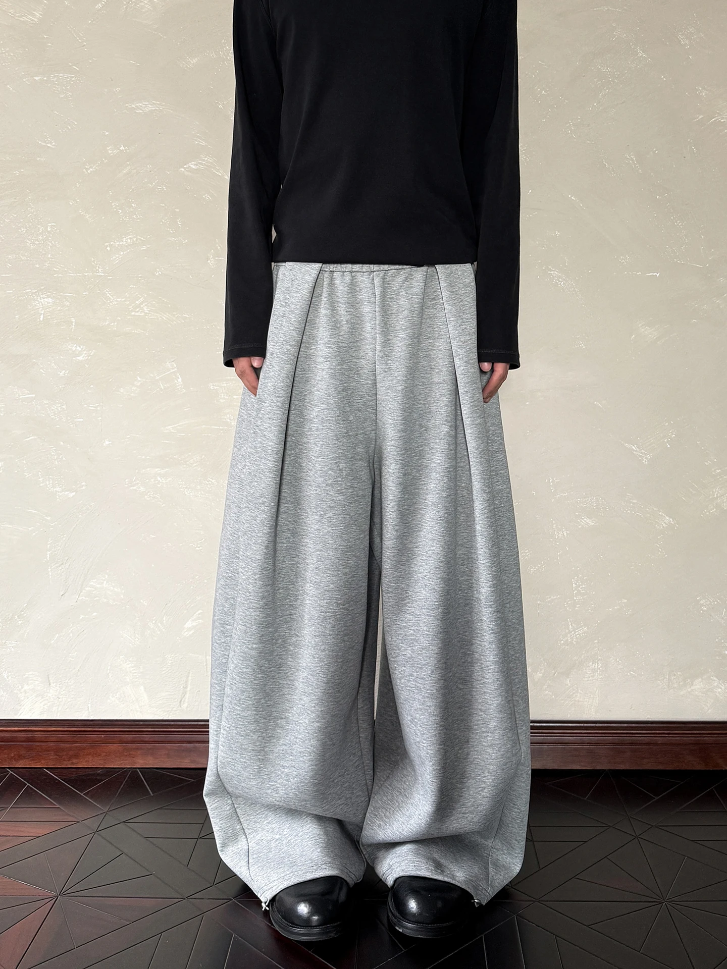 

American Retro Deconstructed Casual Pants Loose Wide Leg Floor-Length Drapey Folded Youth Cotton Straight Tube Trousers