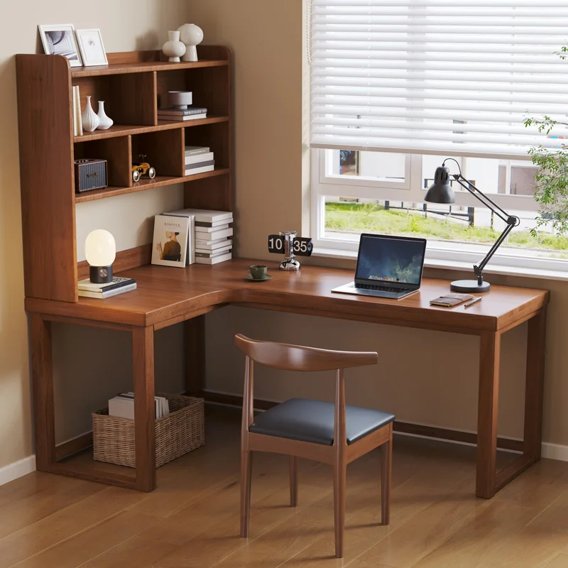 Solid wood corner desk Double 7-shaped Home corner computer  L-shaped window long writing desk