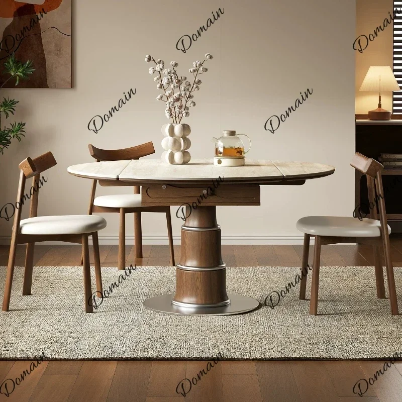 XX Retractable Folding Rock Slab Dining Table Modern Kitchen Simple Dining Tables Set Of 6 Chairs Round Pliante Home Furniture