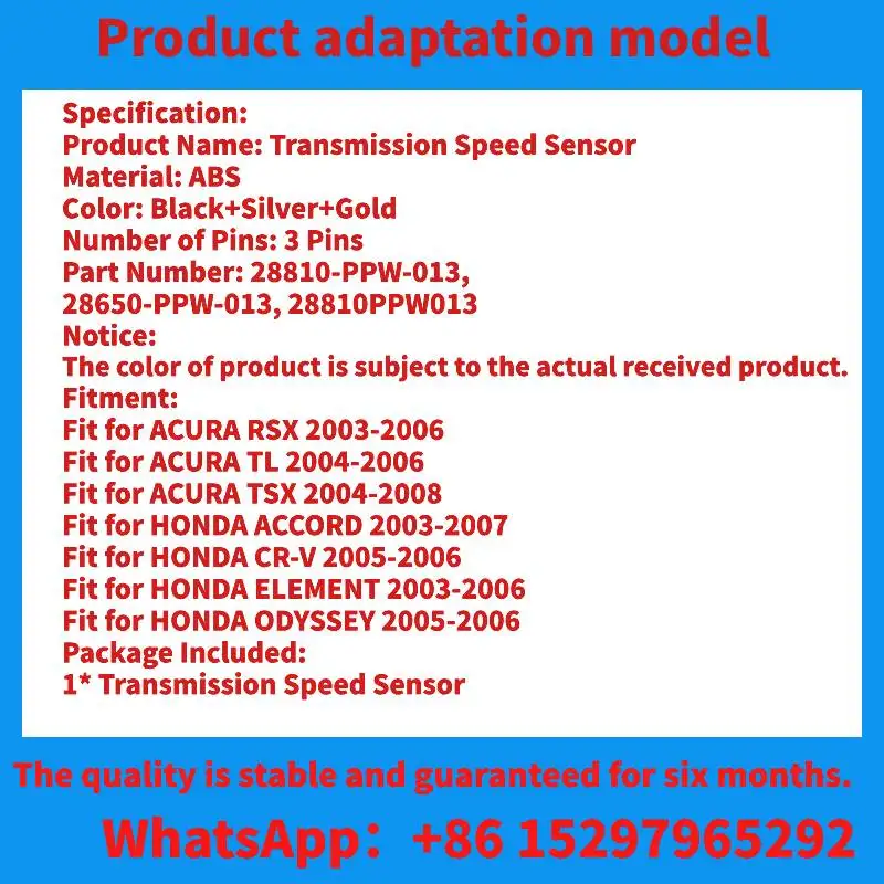 Transmission Speed Sensor For Acur-a Accord CR-V .4 3.0L 2003-2008 28810-PPW-013 28650-PPW-013 Automatic Vehicle Speed Sensor