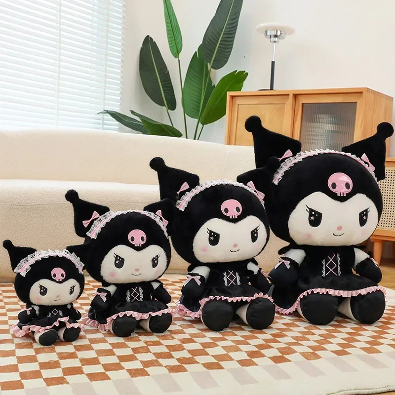 Sanrio-muñeco de peluche grande de Kuromi, almohada de cojín de sofá de dibujos animados Kawaii, falda oscura, uniforme de juguete, regalo de cumpleaños para niña