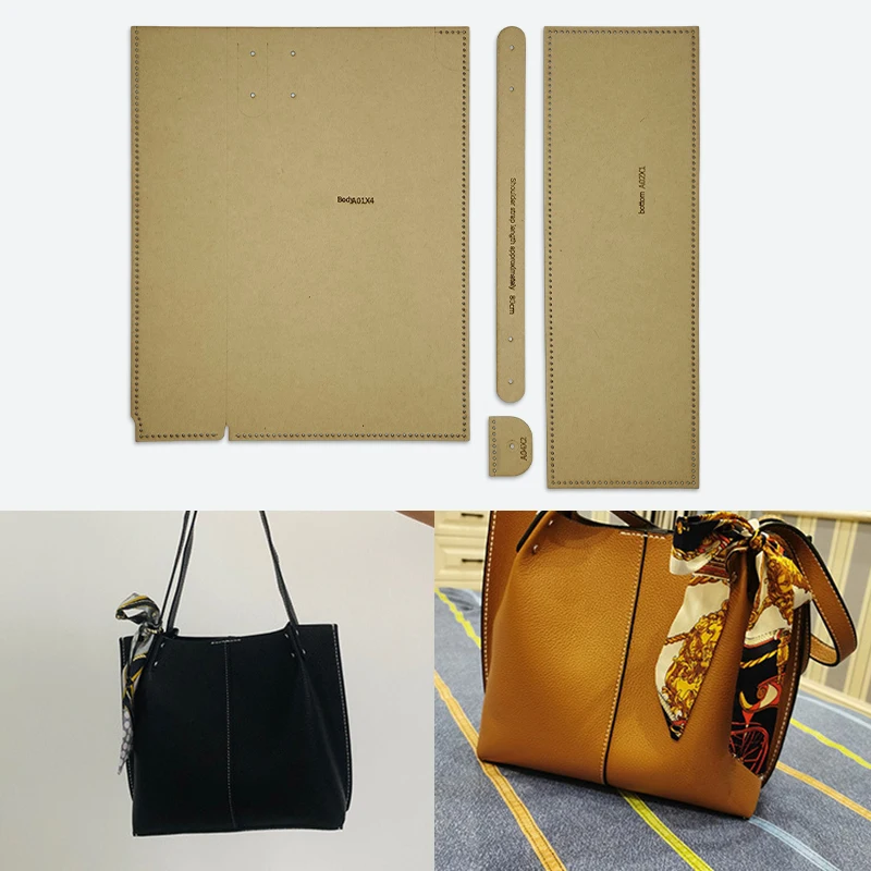 YOMDID 4PCS Handmade Leather Shoulder Bag Commuter Bag Design Sewing Pattern Template DIY Tote Bag Making Kraft Paper Template view 3