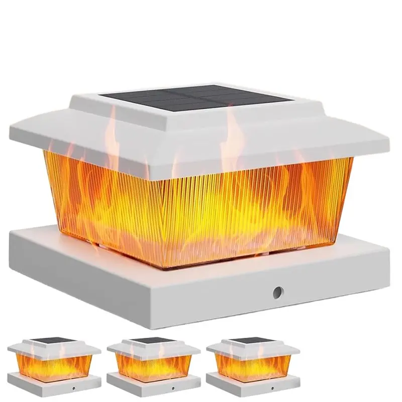 Year-Round Sale High Brightness Flickering Flame LED Fence Post Caps Solar Powered Lightings For Garden For Posts White