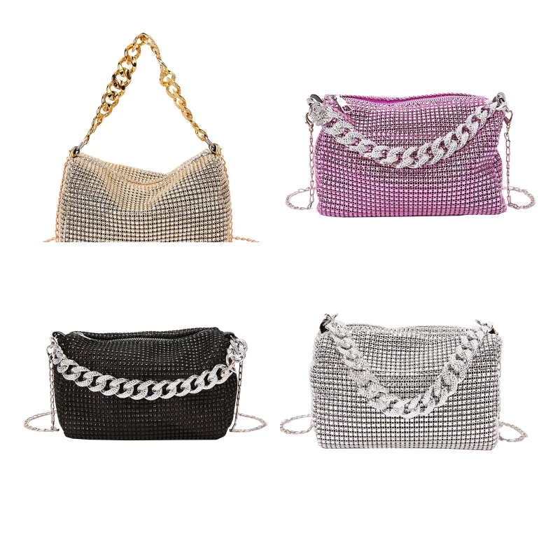 Beautiful Underarm Bag Glitter Rhinestone Crossbody Bag Shoulder Bag Evening Bag Handbag for Masquerades Party