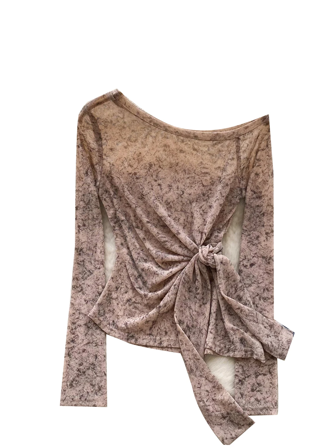 우아한 긴 소매 티셔츠 여성용 순수한 매력 매혹적인 소녀 레이스업 허리 디자인 한국 스타일 출퇴근용 브이넥 레귤러 핏 티셔츠