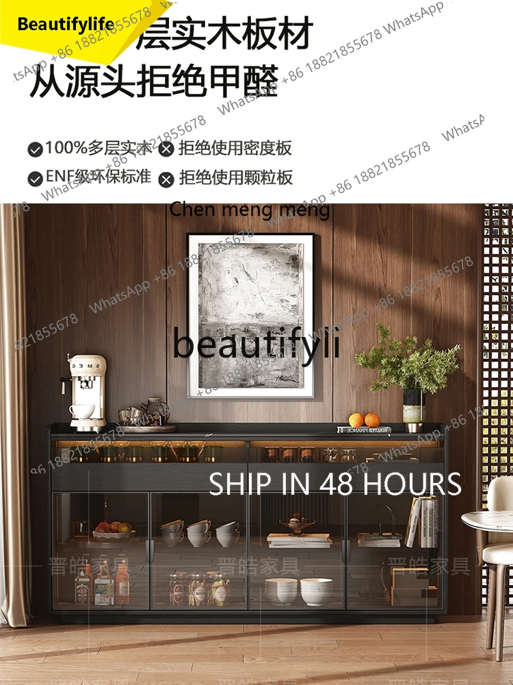 2003 Modern Rock Slab Sideboard High-End Light Luxury Italian Style Solid Wood Home Living Room Sideboard Against Wall