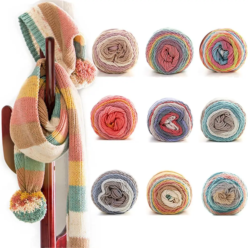 100grams Rainbow Color Hand-woven Cotton Yarn Soft Crochet Thick Yarn For Hand Knitting Warm Sweater Sofa Cushion Scarf DIY