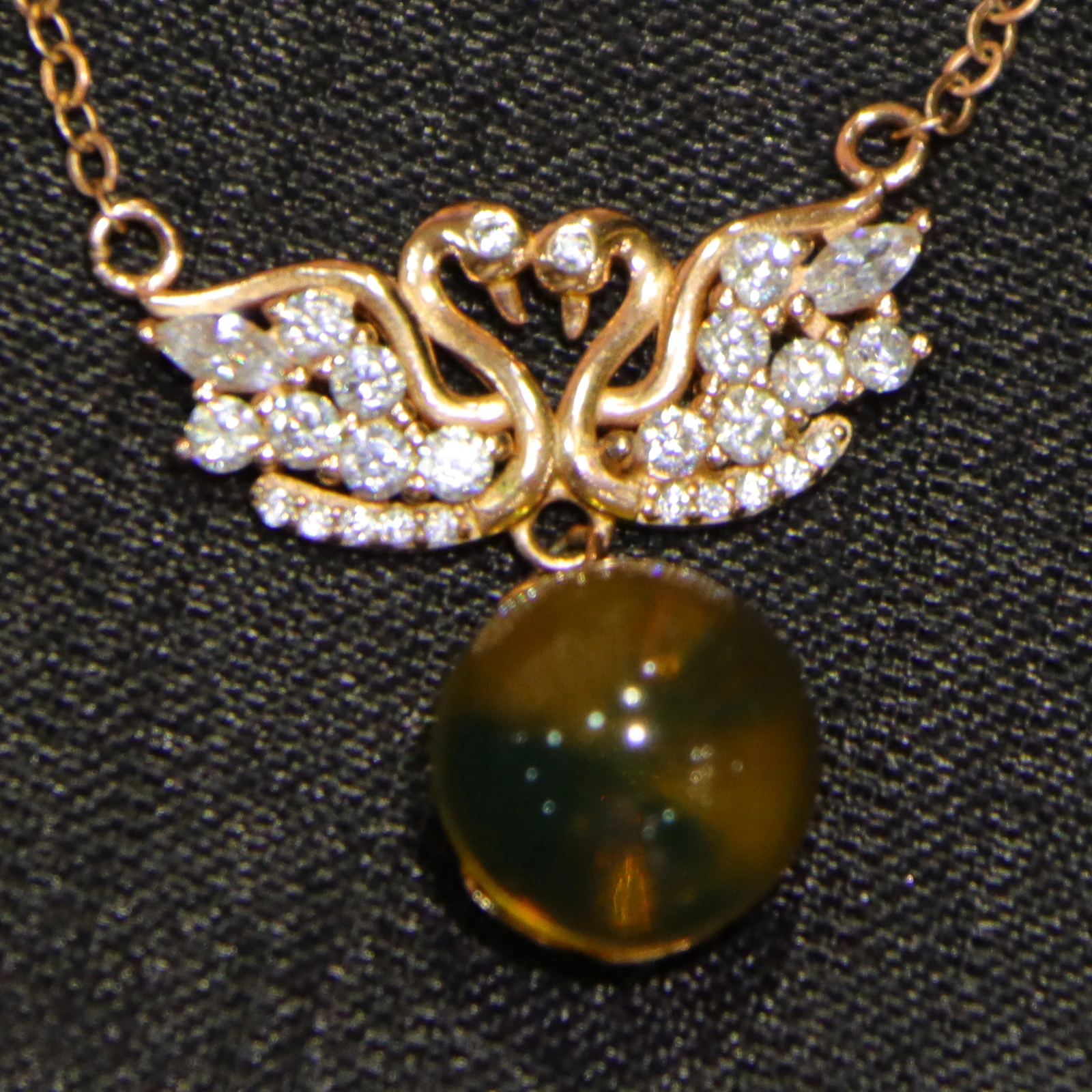 Pure Silver Natural Mexican Blue Amber Swan Pendant with 10mm Bead