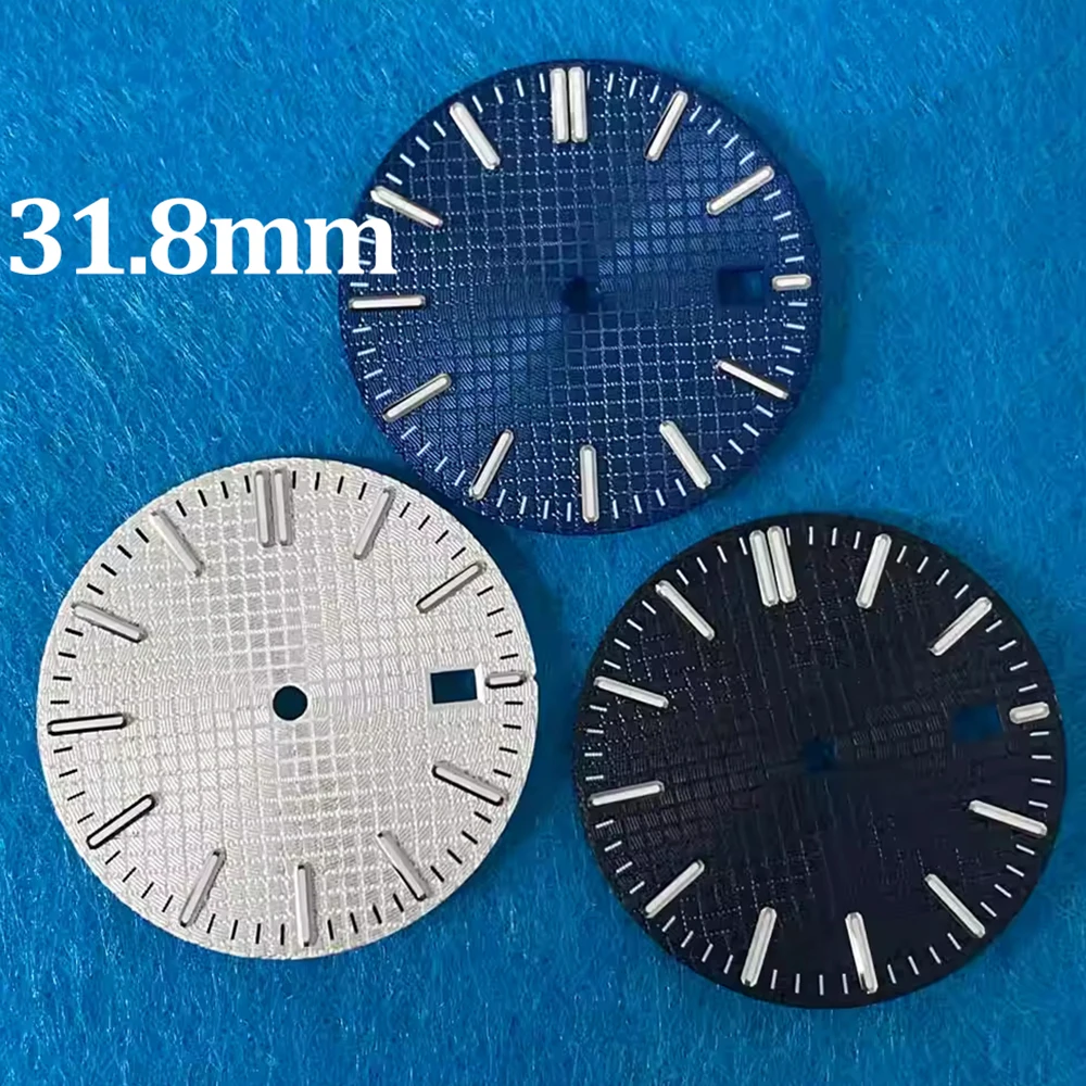Watch parts Silver Nails/Rose Nails Watch Dial 31.8mm, Silvery White/Black/Blue Dial, for NH35 Automatic Movement Green Luminous