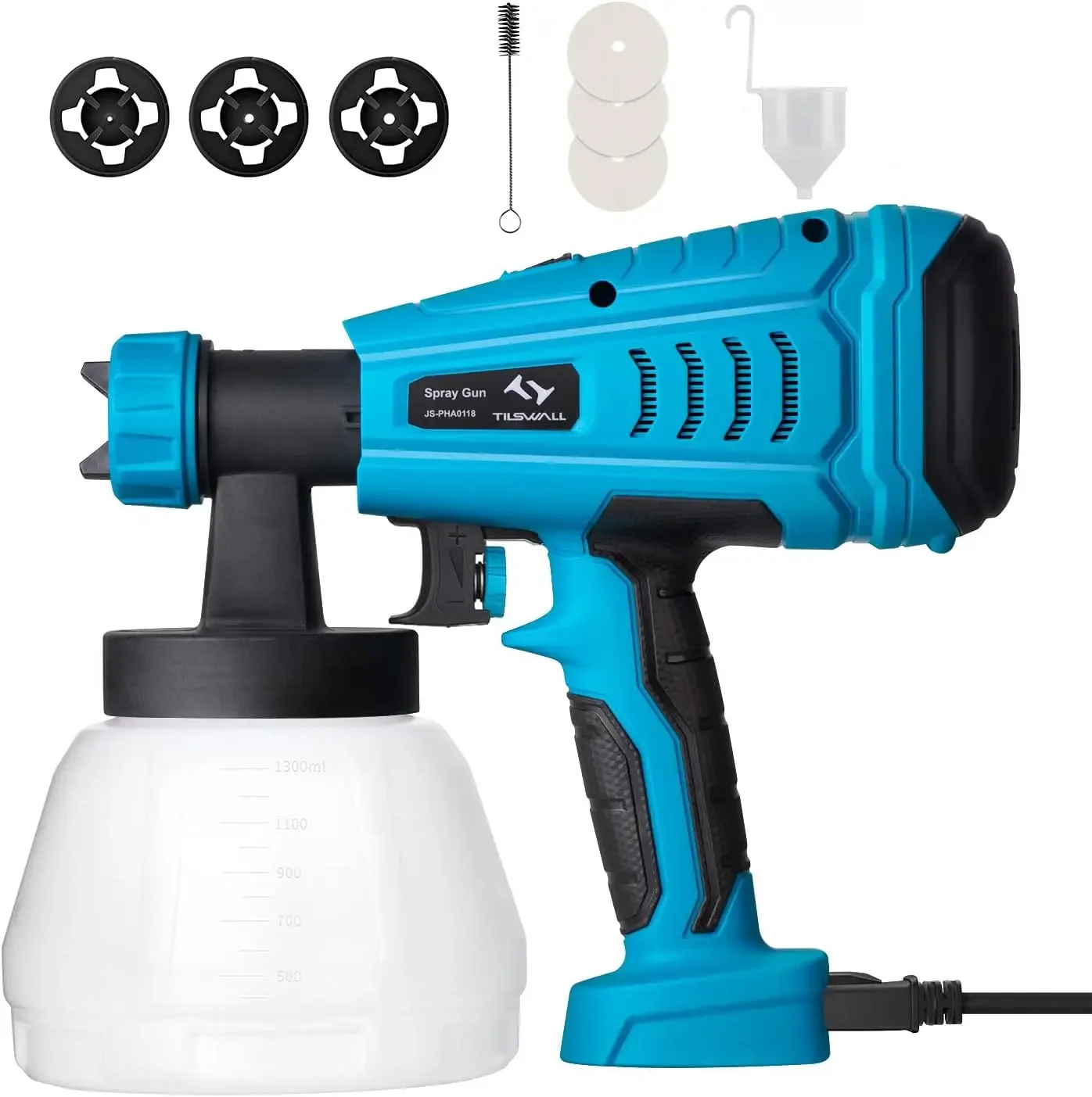 Paint Sprayer, Electric Paint Gun with 1300ml Detachable Tank max 1200ml/min, 3 Spray Patterns, 3 Nozzle Sizes for Fenc