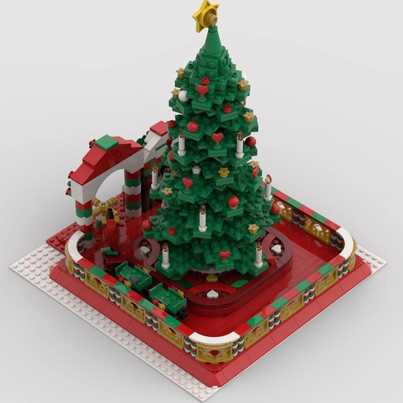 1300PCS MOC Winter Dorf Zug Fahrt DIY Modulare Bausteine Urlaub Weihnachten Zug Szene Kreative Spielzeug Geschenk