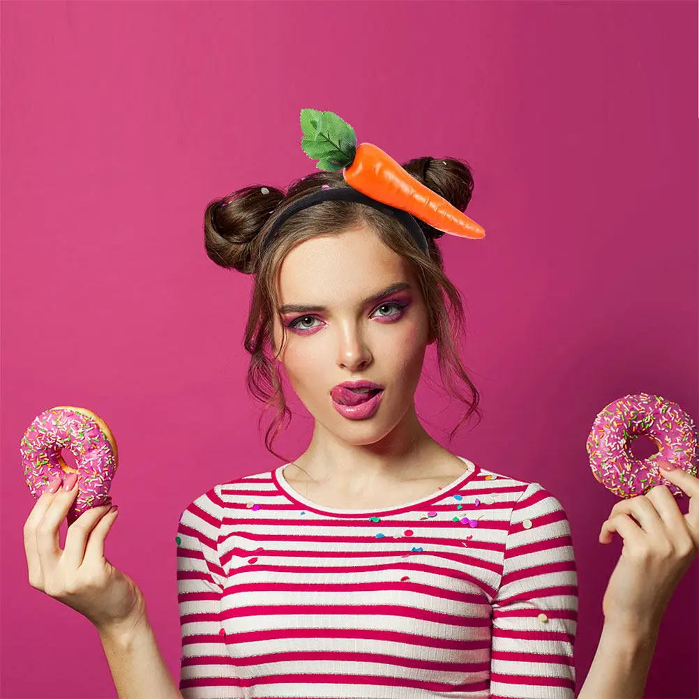 

Набор из 2 реалистичных повязок на голову в виде моркови, пасхальные аксессуары для вечеринок, забавные причудливые овощные головные уборы, обручи для волос для косплея