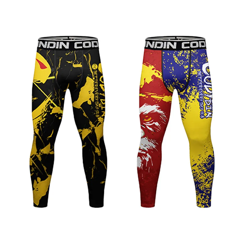 Men's Running Leggings Full Sublimaion Gym Workout Training Jogging Trousers Kickboxing wear MMA Compression Pants Tight Spats