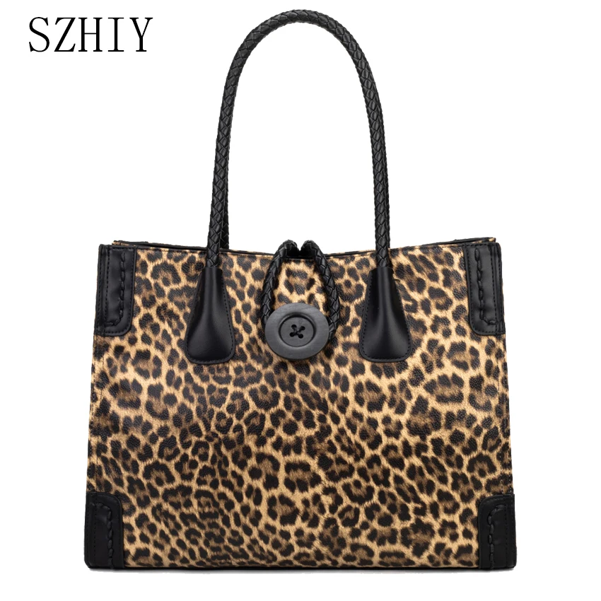 Leopard Print Tote Bag for Women Luxurious Designer Shoulder Bag Large Capacity Office Briefcase Fashionable Big Pocket Shopping