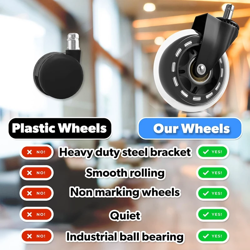 Office Chair Wheels Replacement - 3Inch Clear Rubber Caster Wheels For Replacement Office Chair Wheels - Fit Most Chairs