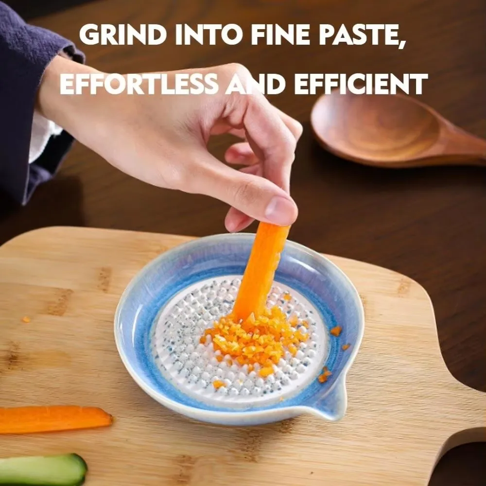Manual Ceramic Garlic Grater Handheld 2-in-1 Garlic Sauce Bowl Gradient Glaze Non-Slip Base Fruit Vegetable Puree Grinder