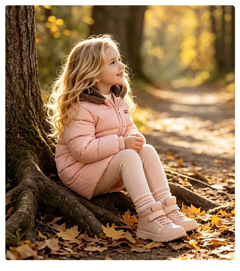 Neue doppelseitige Winter-Daunenjacke für Kinder, Jungen und Mädchen, mittellanger warme Mantel mit Bärenohren-Kapuze. – Detail 13