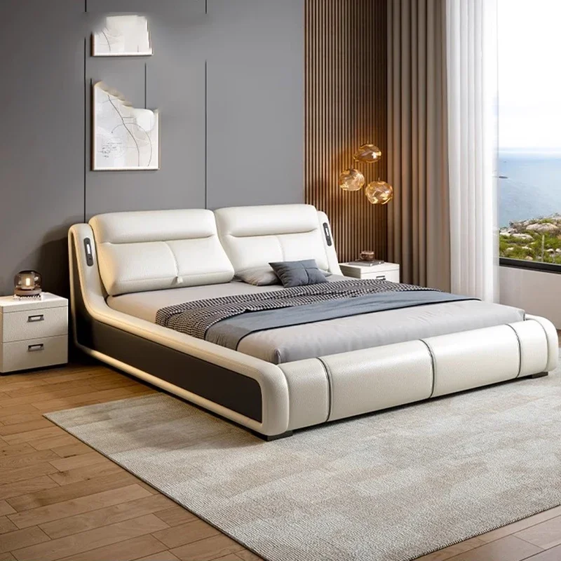 

Multifunctional Modern Double Bed Soft Light Storage Adjustable Double Bed Luxury Master Camas Moderrnas Inteligentes Room Decor