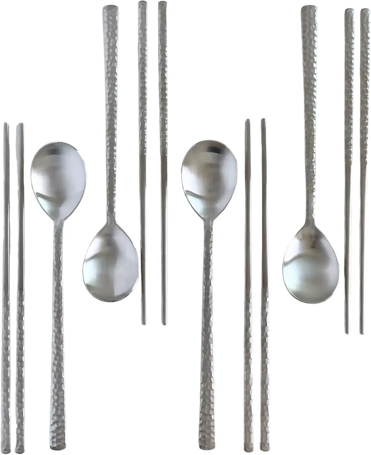 

Набор ложек и палочек для еды из нержавеющей стали с глянцевой поверхностью и эффектом ковки, подарок для мамы, наполнитель для рождественских подарков (4 комплекта)