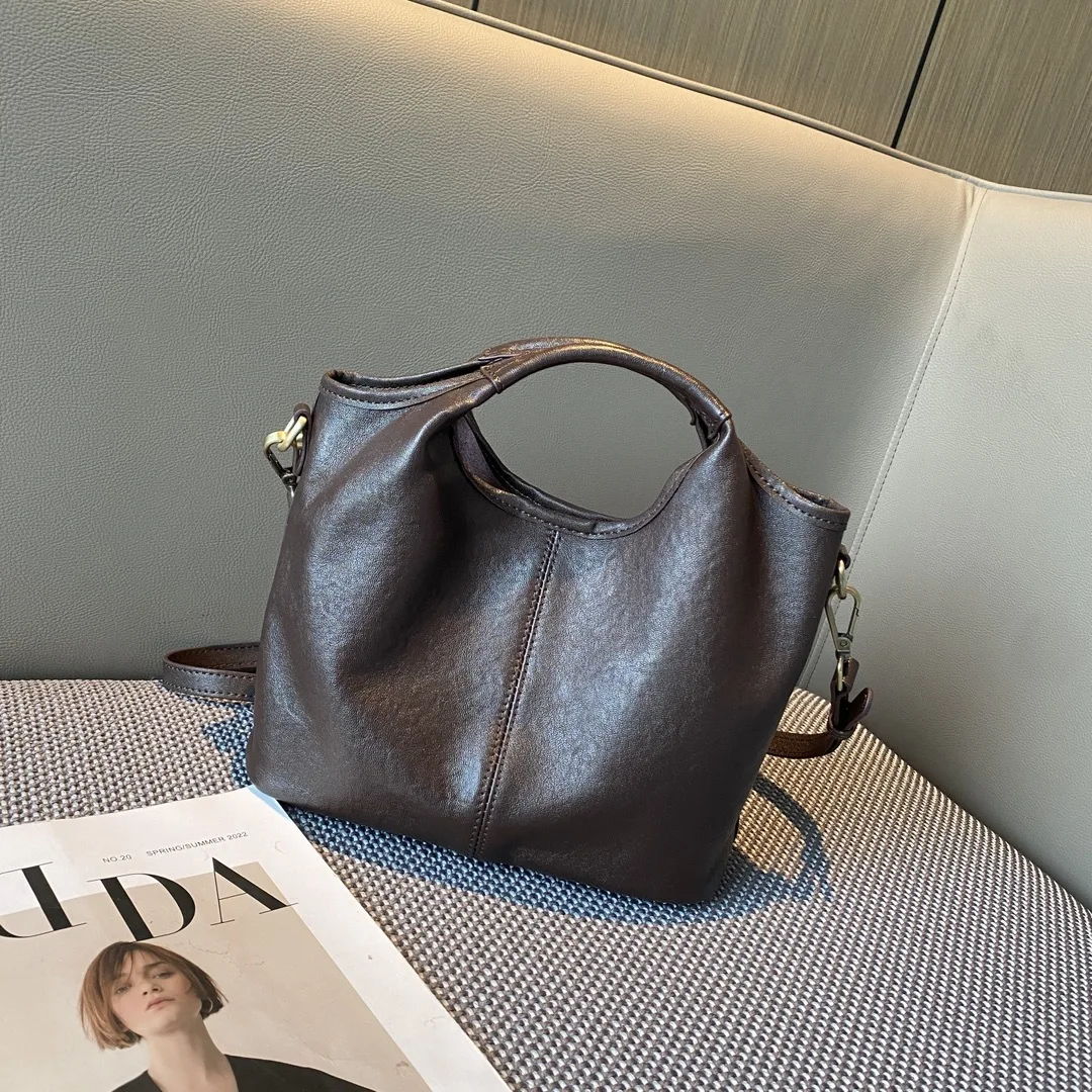 

Натуральная кожаная сумка через плечо для женщин, винтажная маленькая сумка-тоут, сумка-кроссбоди, повседневная рабочая сумка для дам