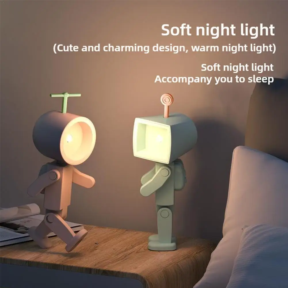 Astronaut Magnetic Night Light LED Mini Robot With Battery Powered Book Light Desktop Building Block Decoration Atmosphere Light