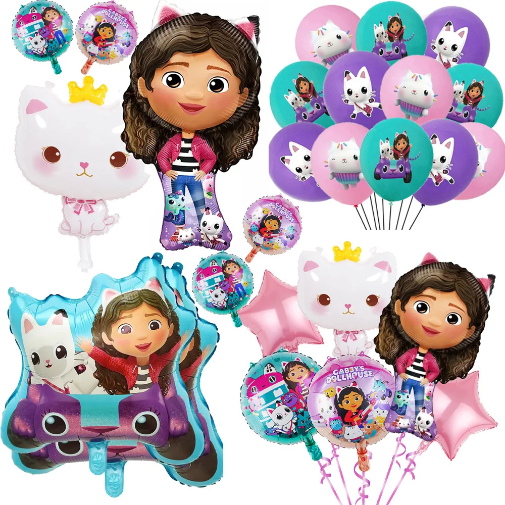 Set de Globos con Número de Gatos de Gabby Dollhouse, Decoración para Fiesta de Cumpleaños Infantil, Globos de Látex y Aluminio, Regalo de Juguete de Gabby para Niñas