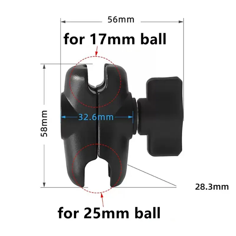 6 cm lange Armstützen aus Aluminiumlegierung, 17 mm bis 25 mm Kugelkopf für Motorrad-Sportkamerahalterung 360 °   Drehbarer Kugelkopf