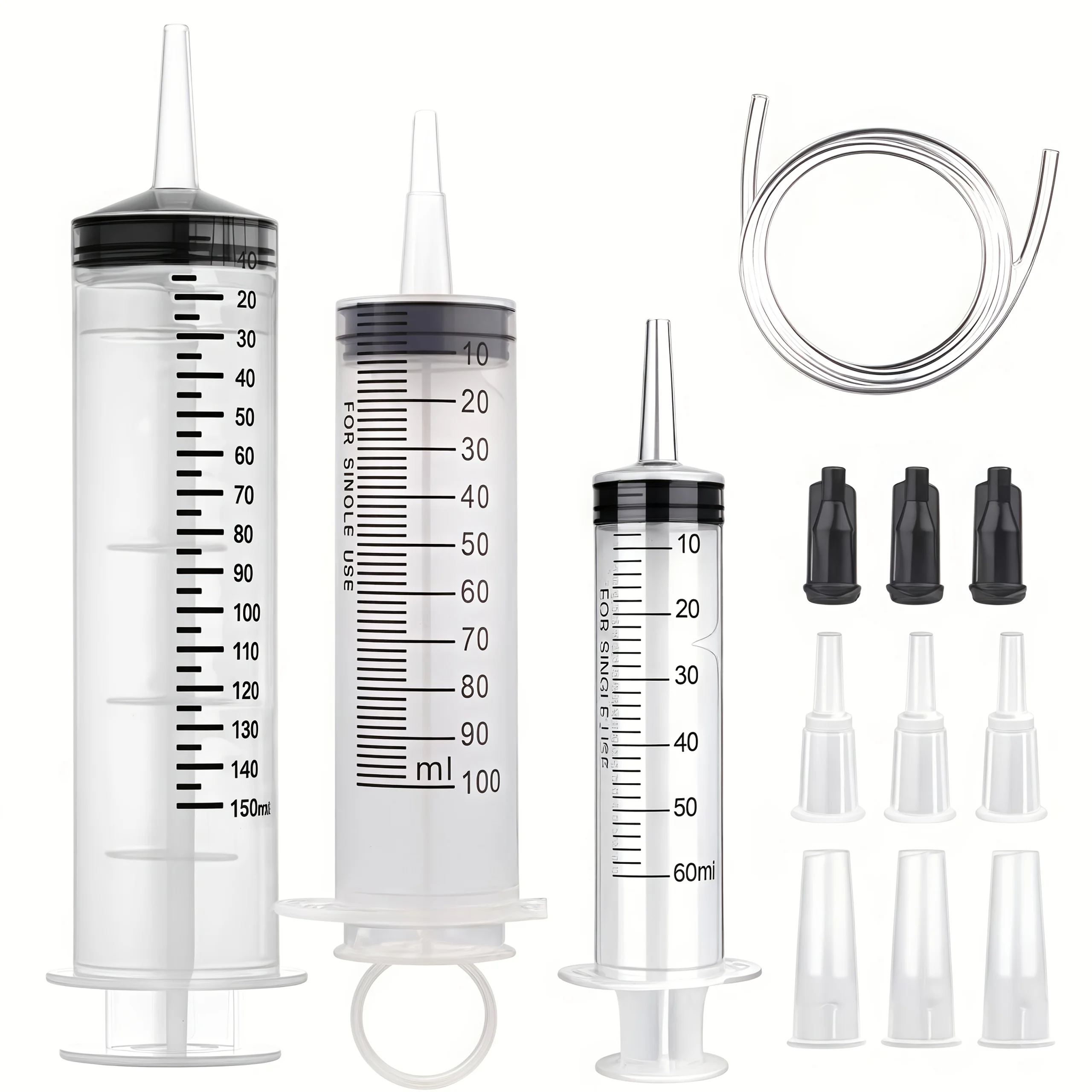 60/100/150ml Large Syringe with 100 cm of Tubing, Converter, Cap Set, Garden Injector, for Liquid Lipstick Paint Epoxy Resin Oil