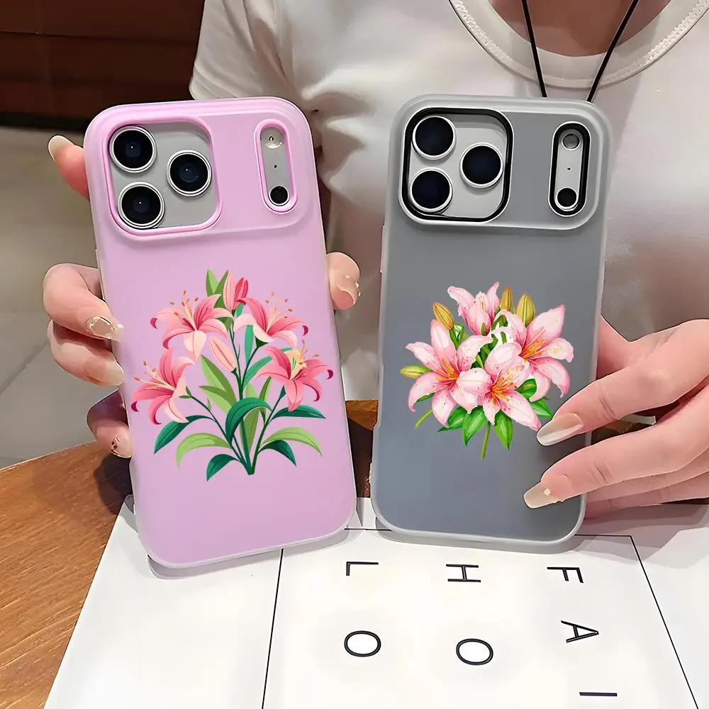 Pink Lilies Design Phone Case Clear TPU Jelly Case for iPhone 17 16 15 14 13 12 11 Pro Max Plus Mini Slim Protective