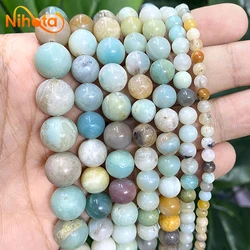 Cuentas redondas de amazonita mezcladas y Lisas para fabricación de joyas, accesorios de pulsera Diy, hilo de 15 