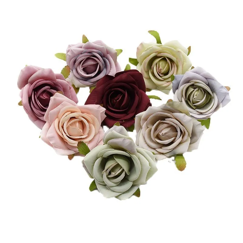 5Pcs 7Cm Silk Roses for Wedding Christmas Home Decor Candy Box Handmade Scrapbooking Wreath Accessories Craft Artificial Flowers