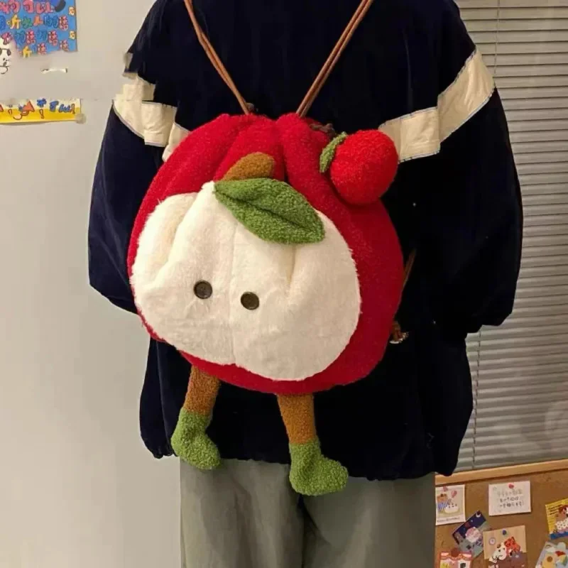 

Cute Cartoon Apple Shoulder Bag Lovely Cartoon Apples Backpack Crossbody Bag Plush Large Capacity Schoolbag Plush Shoulder Bag