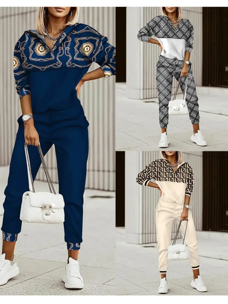 Two Piece Set For Women Print Long Pant Sets 2 Piece Sets Women Outfit Spring Autumn Long Sleeve Fashion Elegant Office Sets