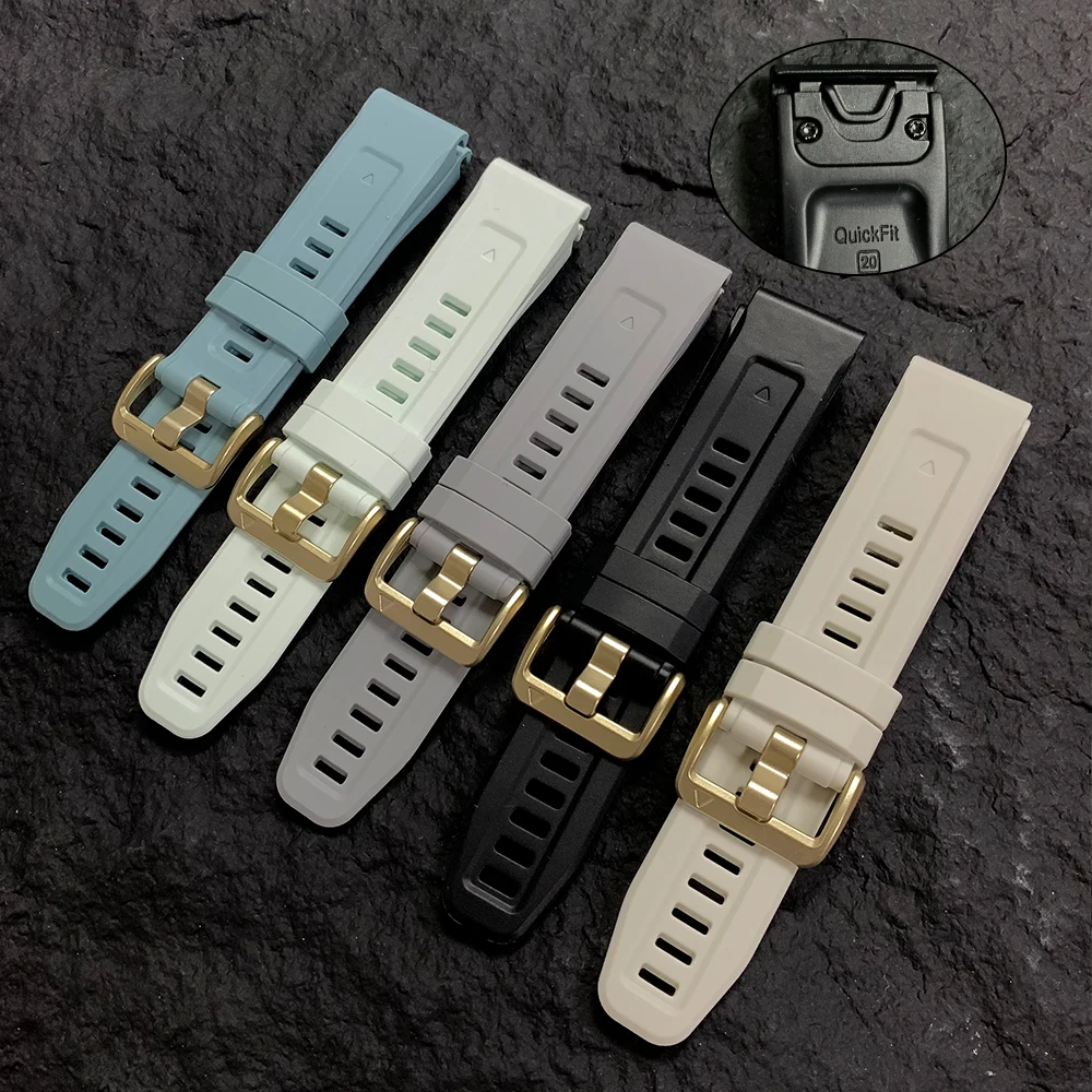 20mm QuickFit Silicone Strap For Garmin Fenix 5S/6S/7S/8/9 Pro 43mm Instinct,Epix,Descent Lightweight Replace Sport Outdoor Band