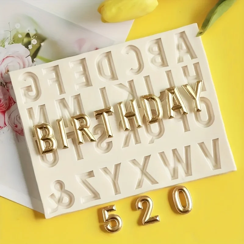 2pcs Capital Letter Fondant Silicone Mold, Letter 0-9 Pendant Chocolate Cake Decoration Silicone Molds for Birthday Party, Candy view 2
