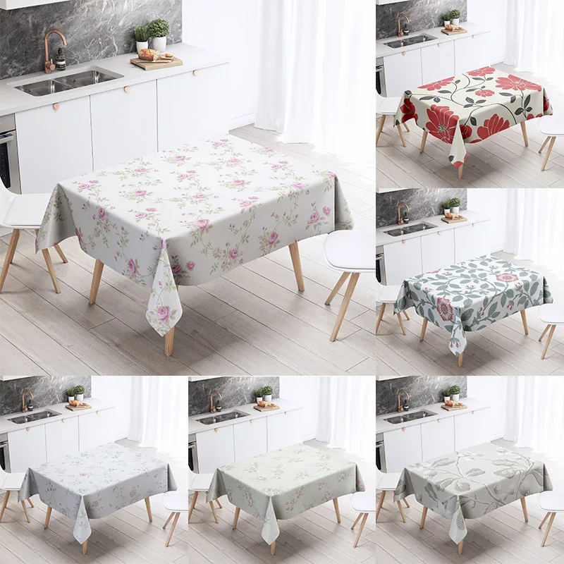 Cartoon Floral Tablecloth Home Decor Anti-Stain Waterproof Table Decoration Rectangular Kitchen Fireplace Countertop