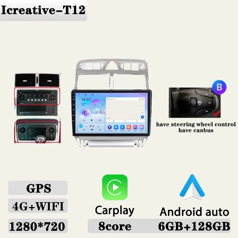 Autoradio voor Peugeot 307 307CC 307SW 2002-2013 Multimedia Carplay Speler Stereo Auto Audio Autoradio Android 9 ''navigatie GPS