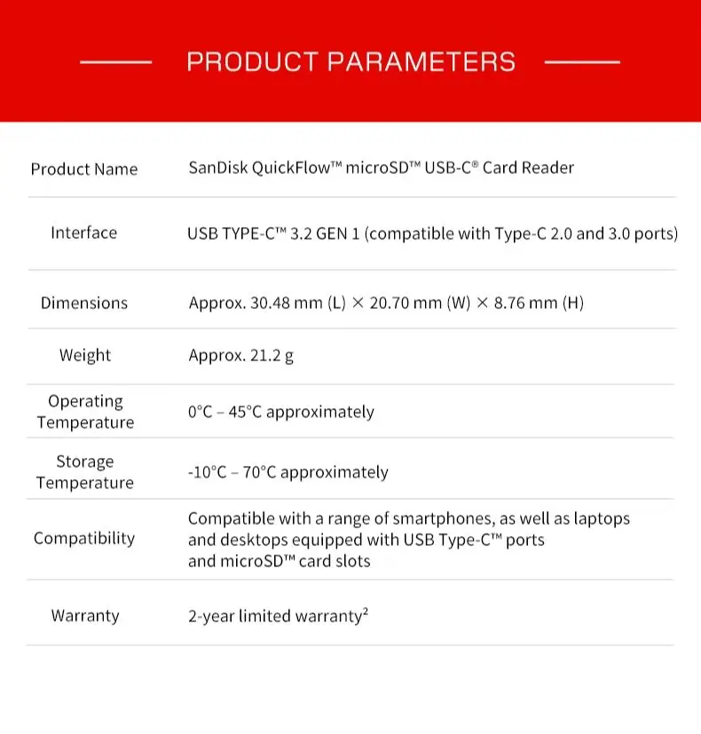 SanDisk USB 3.2 Type-C microSD Card Reader Max 250Mb/s Read 170Mb/s Write UHS-I and UHS-II Micro SD Memory Card Reader SDDR-B751