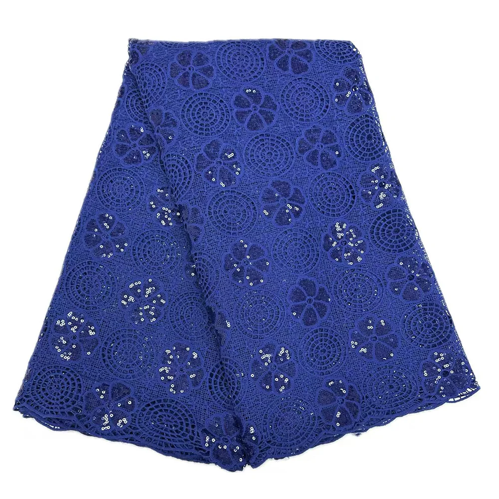 الأنسجة الحبل الدانتيل النسيج 2025 جودة عالية 5 ياردة النيجيري شبكة الدانتيل مع الترتر لخياطة فستان الزفاف الدانتيل للذوبان في الماء