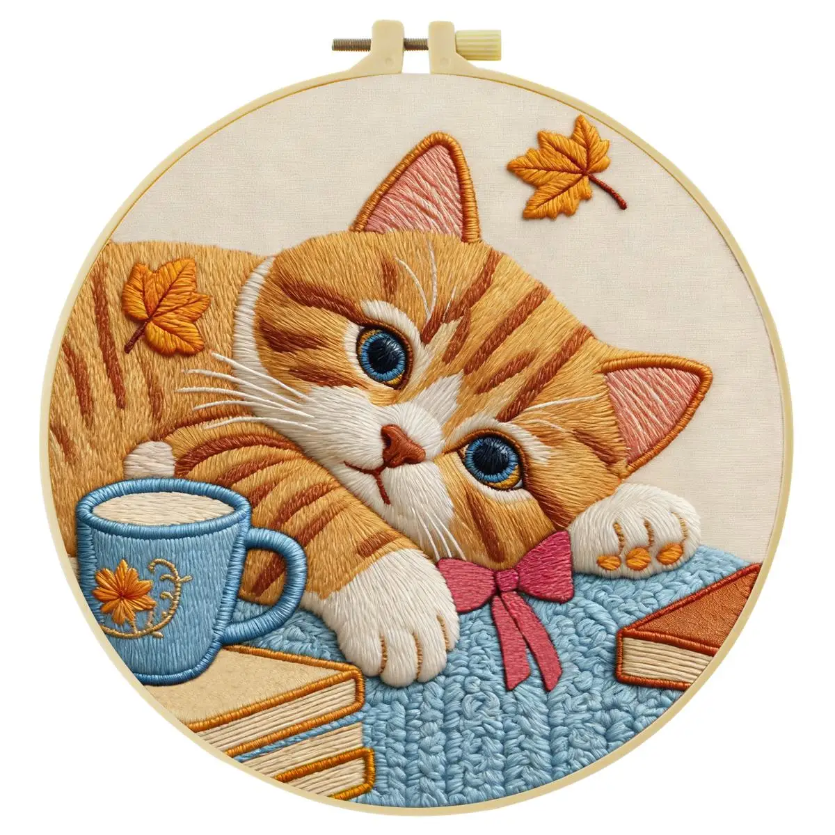 1 Stück 20X20CM/15X15CM 7,87/6,3 Zoll Das niedliche orangefarbene Katzen-Stickerei-Starter-Kit DIY-Kit DIY-Stickerei-Set Handarbeiten Heimdekoration – Detail 5