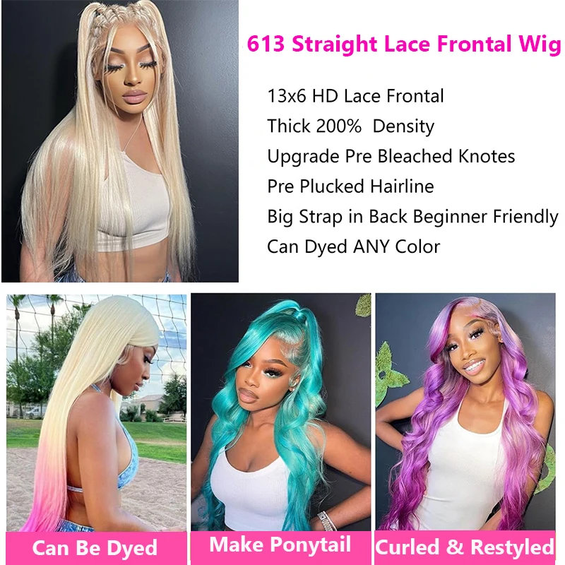 613 Blonde Wig Human Hair 30 Inch 13x4 13x6 HD Lace Front Wig Straight Human Hair Wigs For Women Transparent Lace Frontal Wigs