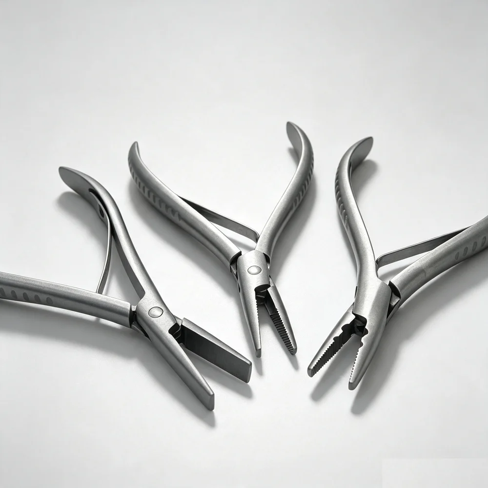 3 Type 7 Inch Silver Stainless Steel Clamp Hair Extension Plier with Two Holes Keratin Hair Extensions Removal Tools