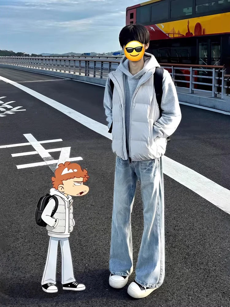 

Men's Thiened Slim Fit Straight Leg Jeans Low Waist Zipper Closure Casual Wear Winter Trousers American Street Sle