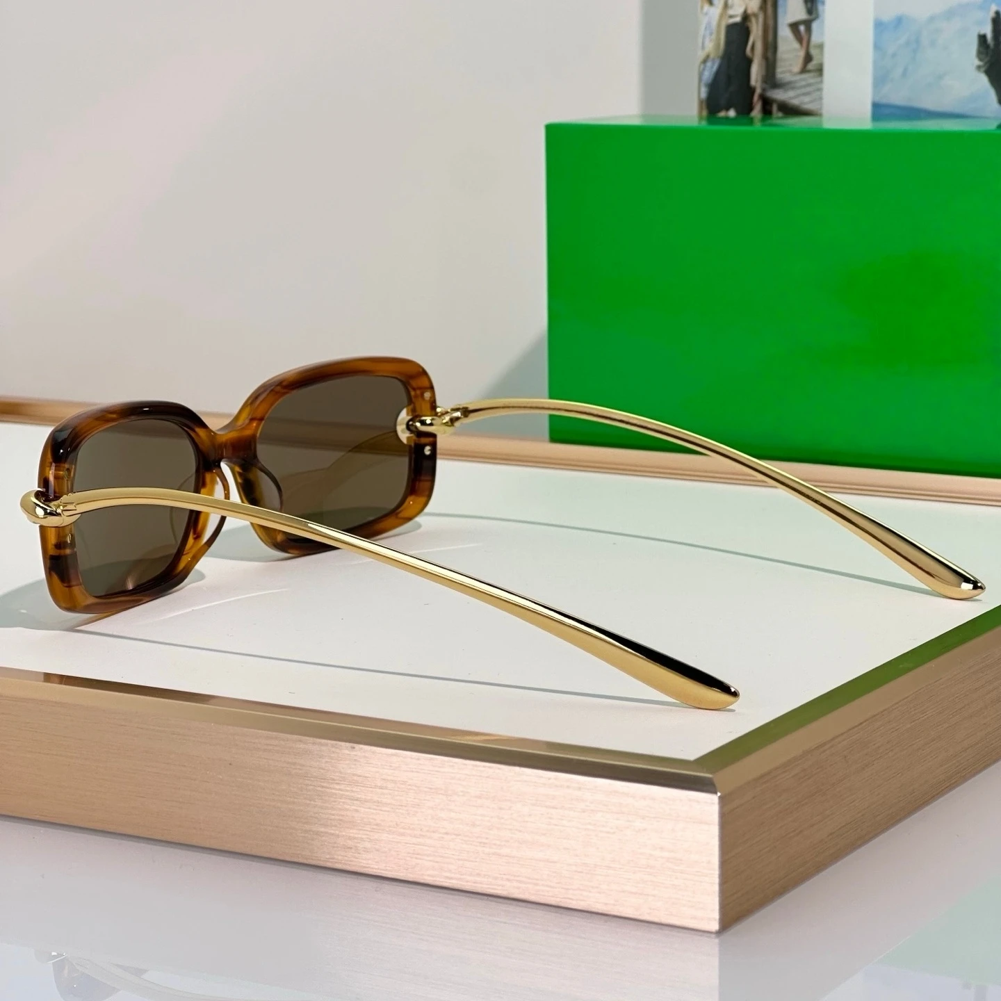 1439S Fashion Rectangle Sunglasses Woman Man, Metal Knot Decor Temples, Solid Color Lens UV Sunglasses
