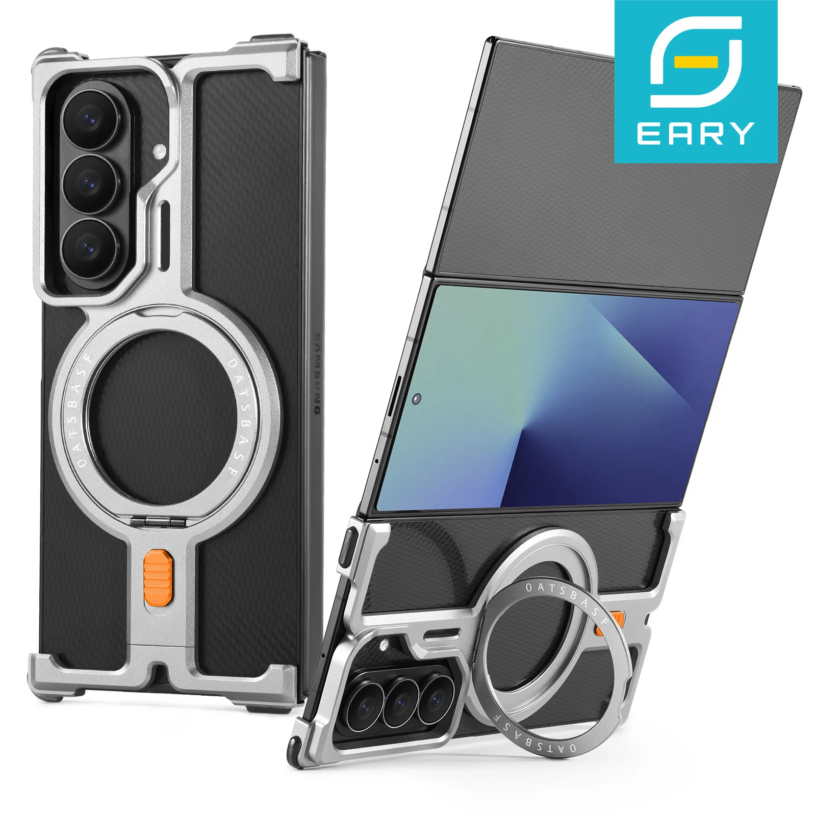 

Eary Metal Phone Case for Samsung Galaxy Z TriFold With Magnetic Kickstand Ring 360°Rotation Frameless Shells Shockproof Cover