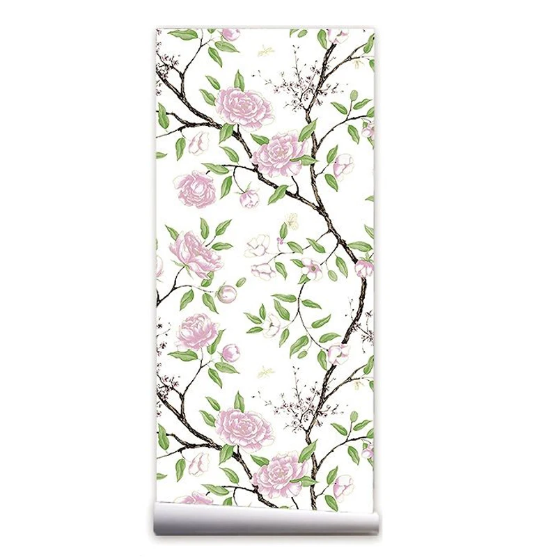 

Chinese Style Blooming Pink Peach Flower Wallpaper Self Adhesive Floral Peel and Stick Wallpaper Funiture Cabinet Contact Paper